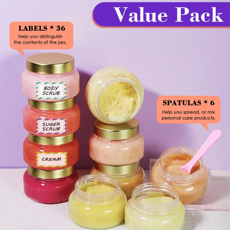 AMORIX 36 Pack 8 oz Plastic Cosmetic Containers With Lids Refillable Clear Empty Travel Jars Containers for Body Butter,Sugar Scrubs,Cream,Lotions,Candy, Waterproof Label&Spatulas - (Gold) - Image 5