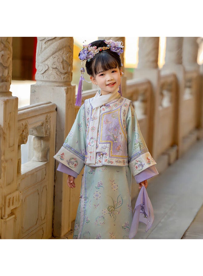 Menghu Xiaoziwegge Girls' Hanfu, Children's Chinese Style Tang Suit Qipao Dress, Purple , Size 150