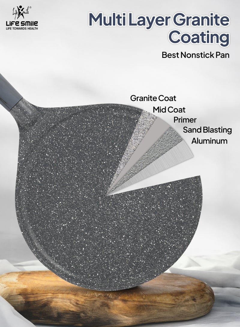 Life Smile 28cm Nonstick Pizza Pan – Granite Coating, Induction Bottom, Multi-Layer Aluminium, Scratch Resistant, Easy Clean Flatbread & Pizza Tawa - Image 5