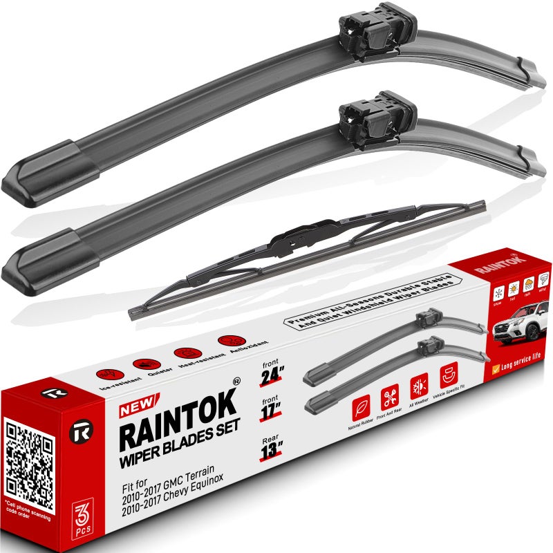 RAINTOK Windshield Wiper Blades Replacement for 2010-2017 Chevrolet Chevy Equinox GMC Terrain Original Factory Quality Front Rear Wipers Blade Set for My Car - 24" 17" 13" (Pack of 3) - Image 1