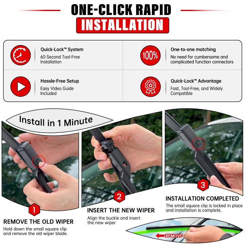 RAINTOK Windshield Wiper Blades Replacement for 2010-2017 Chevrolet Chevy Equinox GMC Terrain Original Factory Quality Front Rear Wipers Blade Set for My Car - 24" 17" 13" (Pack of 3) - Image 3