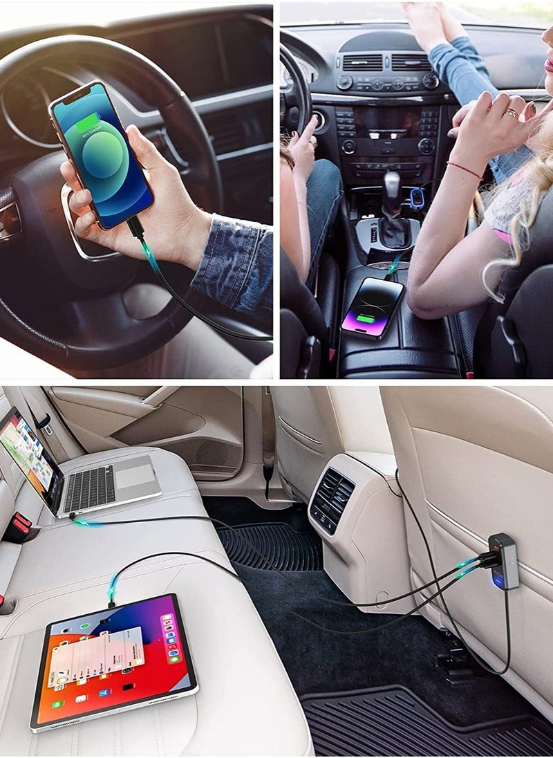 Generic - شاحن سيارة متعدد المنافذ، شاحن سيارة USB C بستة منافذ، مخرج 75.5 وات، شحن سريع عام لأجهزة متعددة، شاحن USB مع كابل بطول 5 أقدام متوافق مع iPhone 14/Samsung/iPad Pro - Image 1