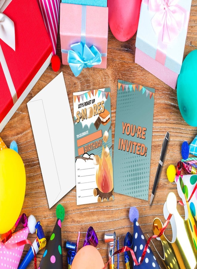 Zmyollo S'mores Birthday Invitations - 20PCS Modern Letter Print Campfire Theme Invitations for Unisex Kids - 4x6 inches - Image 3