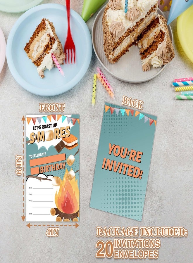 Zmyollo S'mores Birthday Invitations - 20PCS Modern Letter Print Campfire Theme Invitations for Unisex Kids - 4x6 inches - Image 4