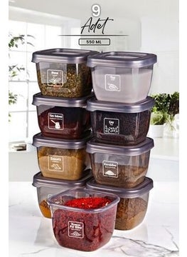 Kitchen Life طقم حاويات تخزين مربعة بولي ٩ قطع بمساحة ٥٥٠ مل - يمكن صنع مجموعات متعددة  - Image 1