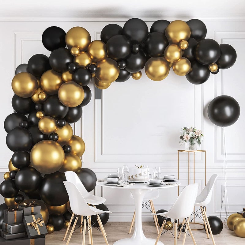Funcart Black and Gold 8 Inches Metallic Latex Balloons (Pack of 50) for 1st Birthday Decoration/Bachelorette Party Decoration/Bridal Shower Decoration - Image 1