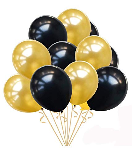 Funcart Black and Gold 8 Inches Metallic Latex Balloons (Pack of 50) for 1st Birthday Decoration/Bachelorette Party Decoration/Bridal Shower Decoration - Image 2
