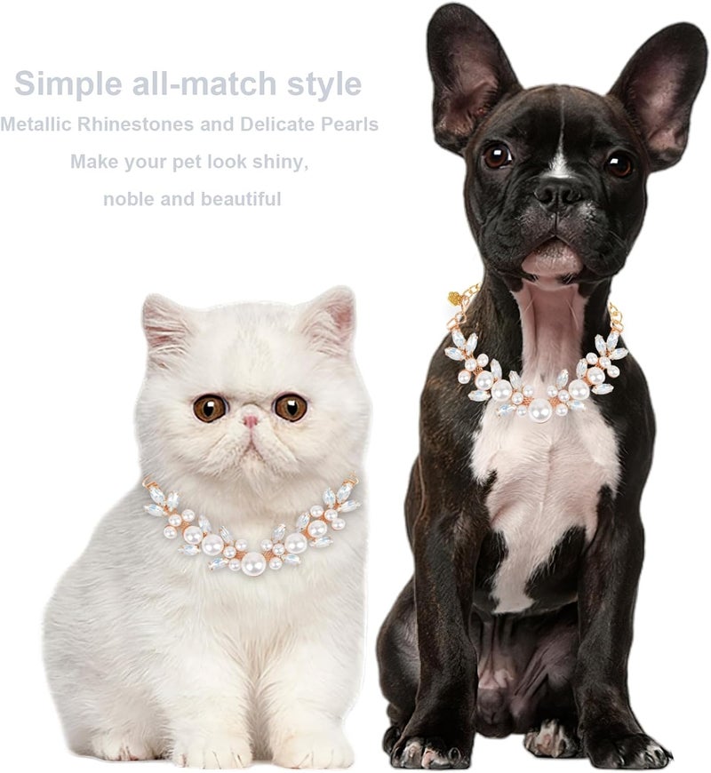 HOWWFALY Dog Cat Rhinestone Collars with Paw Crystal Diamonds Gold Collars Necklace Adjustable Collar Dog Chain Cat Diamonds Princess Pet Collar (White, S) - Image 5