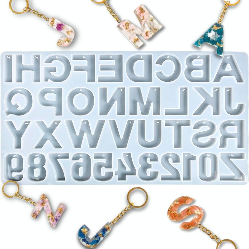Oytra Resin Art Mould for Alphabet Keychain Making Materials DIY 3D Craft Casting Silicone Mold for Epoxy Kit for Beginners Set Letters & Number - Image 1