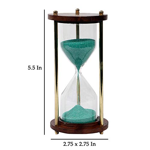 Ximdeco® Nautical Vintage Style Brass and Wood Purple Sand Timer Sand Glass Hour Glass Sand Clock Ideal for Exercise Making Tea 5 Minutes 5.5 Inches Showpiece (Green) - Image 3