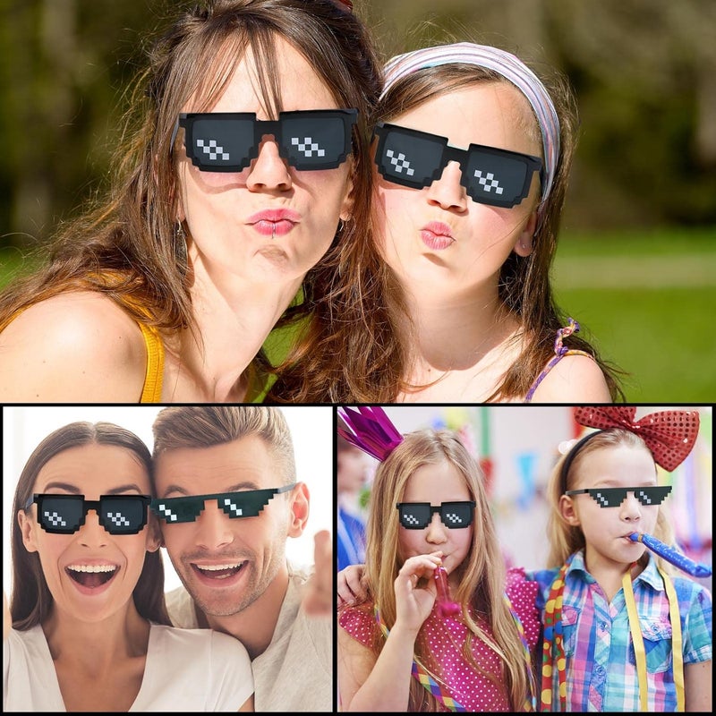 YSSHUI [6 Pack] Thug Life Sunglasses, Thuglife Glasses for Men Women Kids Photo Props 8 Bit Pixel Mosaic Glass Unisex Sunglass Toy - Black - Image 5