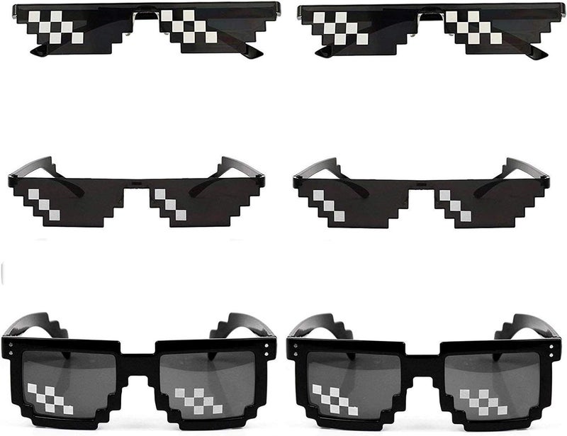 YSSHUI [6 Pack] Thug Life Sunglasses, Thuglife Glasses for Men Women Kids Photo Props 8 Bit Pixel Mosaic Glass Unisex Sunglass Toy - Black - Image 1