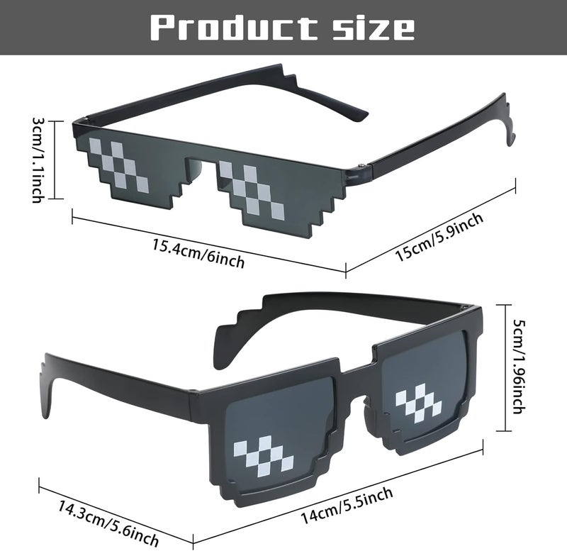 YSSHUI [6 Pack] Thug Life Sunglasses, Thuglife Glasses for Men Women Kids Photo Props 8 Bit Pixel Mosaic Glass Unisex Sunglass Toy - Black - Image 2
