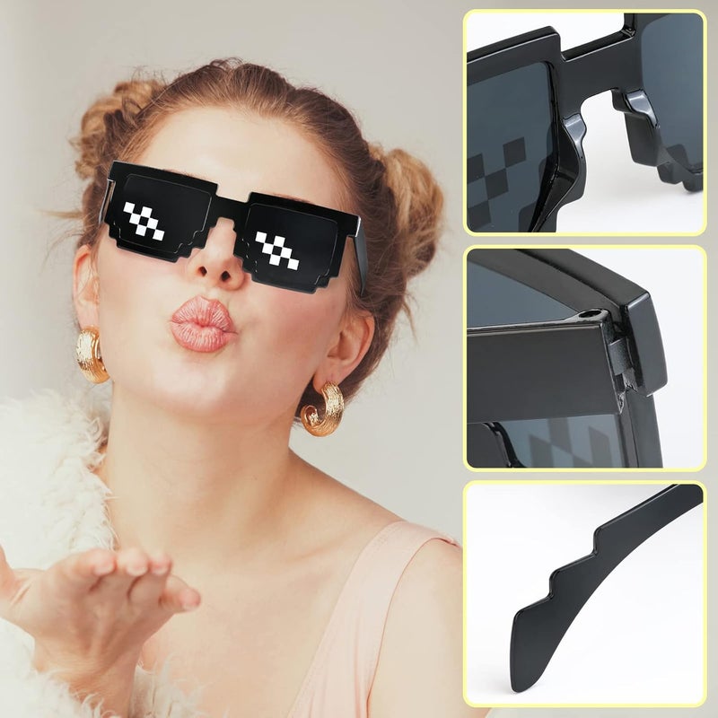 YSSHUI [6 Pack] Thug Life Sunglasses, Thuglife Glasses for Men Women Kids Photo Props 8 Bit Pixel Mosaic Glass Unisex Sunglass Toy - Black - Image 3