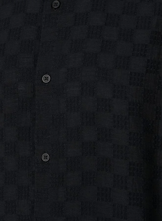 Iconic Iconic Regular Fit Spread Collar Jacquard Short Sleeves Shirt