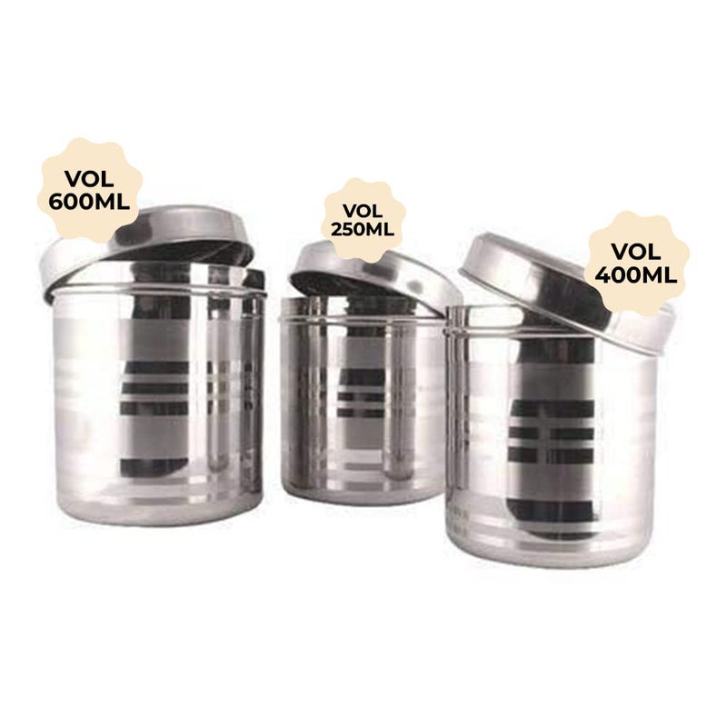 Kuber Industries Kuber Industries Stainless Steel Kadhai with lid & Set of 3 Stainless Steel Kitchen Containers Set I Tri-ply Kadai Induction Base I Kadai 2.2 litres & 3 Assorted Storage Canisters  - Image 4