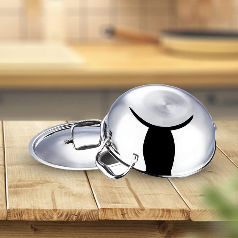 Kuber Industries Kuber Industries Stainless Steel Kadhai with lid & Set of 3 Stainless Steel Kitchen Containers Set I Tri-ply Kadai Induction Base I Kadai 2.2 litres & 3 Assorted Storage Canisters  - Image 5