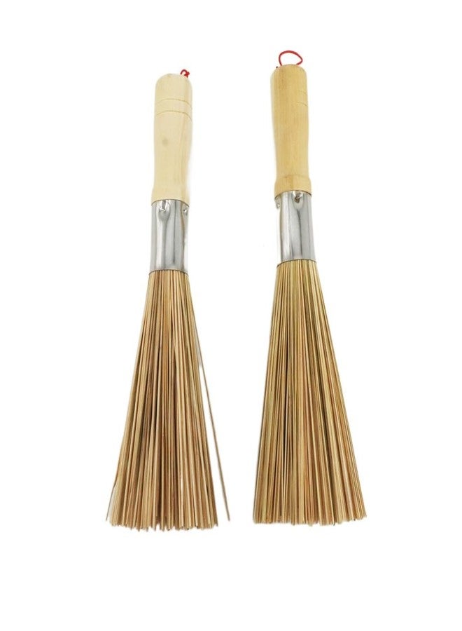 Pokinge 2 Pack Wood Wok Brushes, Kitchen Dish Brush with Handle, Cleaning Brush for Wok, Dishes, Pot, Pans, Sink - Image 1