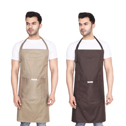 MAKSTILE Waterproof & Dustproof Apron For Dishwashing, Cooking, Dog Grooming, Gardening, Car Wash, Lab, Restaurant & Industrial Use | Unisex| Color-Beige & Coffee | Pack Of 2 - Image 1
