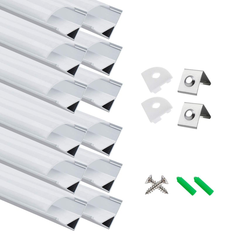 LightingWill LightingWill 12-Pack LED Aluminum Profile, LED Aluminum Channel 3.3ft/1Meter Silver V-Shape LED Diffuser With Milky White Cover, End Caps and Mounting Clips Aluminum Extrusion For LED Strip Lights V02  - Image 1