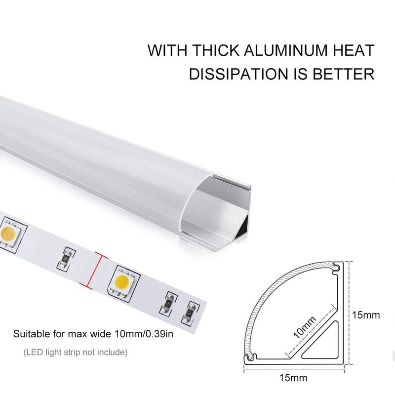 LightingWill LightingWill 12-Pack LED Aluminum Profile, LED Aluminum Channel 3.3ft/1Meter Silver V-Shape LED Diffuser With Milky White Cover, End Caps and Mounting Clips Aluminum Extrusion For LED Strip Lights V02  - Image 2