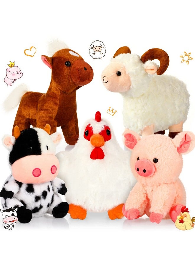 Skylety مجموعة حيوانات المزرعة المحشوة من سكايليتي 5 قطع 10 بوصات حيوانات محشوة من المزرعة ألعاب محشوة ناعمة خنزير دجاجة حصان خروف بقرة لعبة محشوة لهدايا حفلات عيد الميلاد (أسلوب مختلط) - Image 1