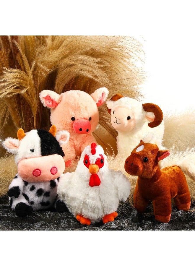 Skylety مجموعة حيوانات المزرعة المحشوة من سكايليتي 5 قطع 10 بوصات حيوانات محشوة من المزرعة ألعاب محشوة ناعمة خنزير دجاجة حصان خروف بقرة لعبة محشوة لهدايا حفلات عيد الميلاد (أسلوب مختلط) - Image 5