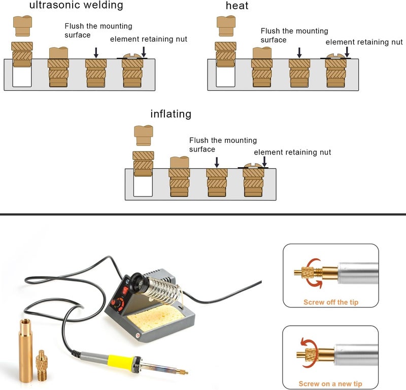 PEUTIER 120pcs 3D Printing Brass Nuts, M3x4x5mm Threaded Inserts with Heat Set Insert Tip and Solder Adapter - Image 5