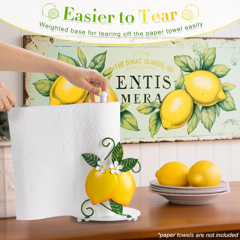 Shinlar Lemon Paper Towel Roll Holder Countertop - Lemon Housewarming Gifts for Women, Farmhouse Kitchen Decor and Accessories, Vintage Home Yellow Kitchen Counter Decor, 3D Handmade Pattern, Weighted Base - Image 4