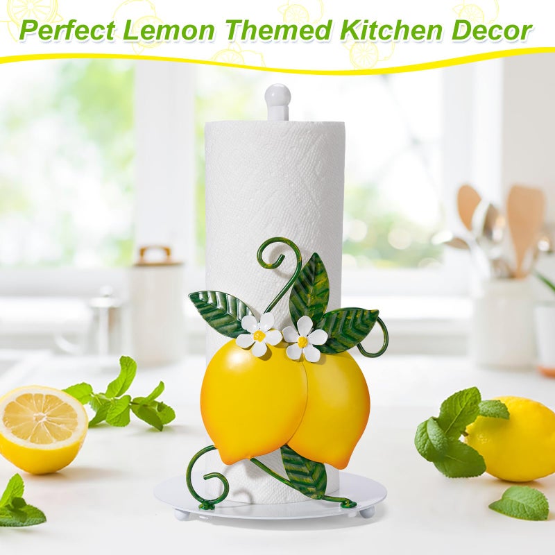 Shinlar Lemon Paper Towel Roll Holder Countertop - Lemon Housewarming Gifts for Women, Farmhouse Kitchen Decor and Accessories, Vintage Home Yellow Kitchen Counter Decor, 3D Handmade Pattern, Weighted Base - Image 3