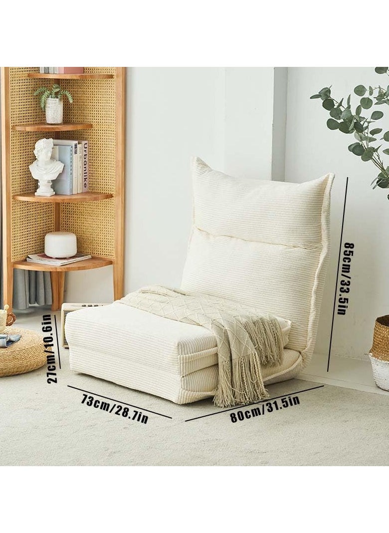 Floor Sofa with Back Support, 5 Reclining Poistion Adjustable Sofa Bed, Folding Lazy Sofa, Floor Lounge Chair, Gaming Recliner Sofa for Sleeping, Gaming, Reading (White)