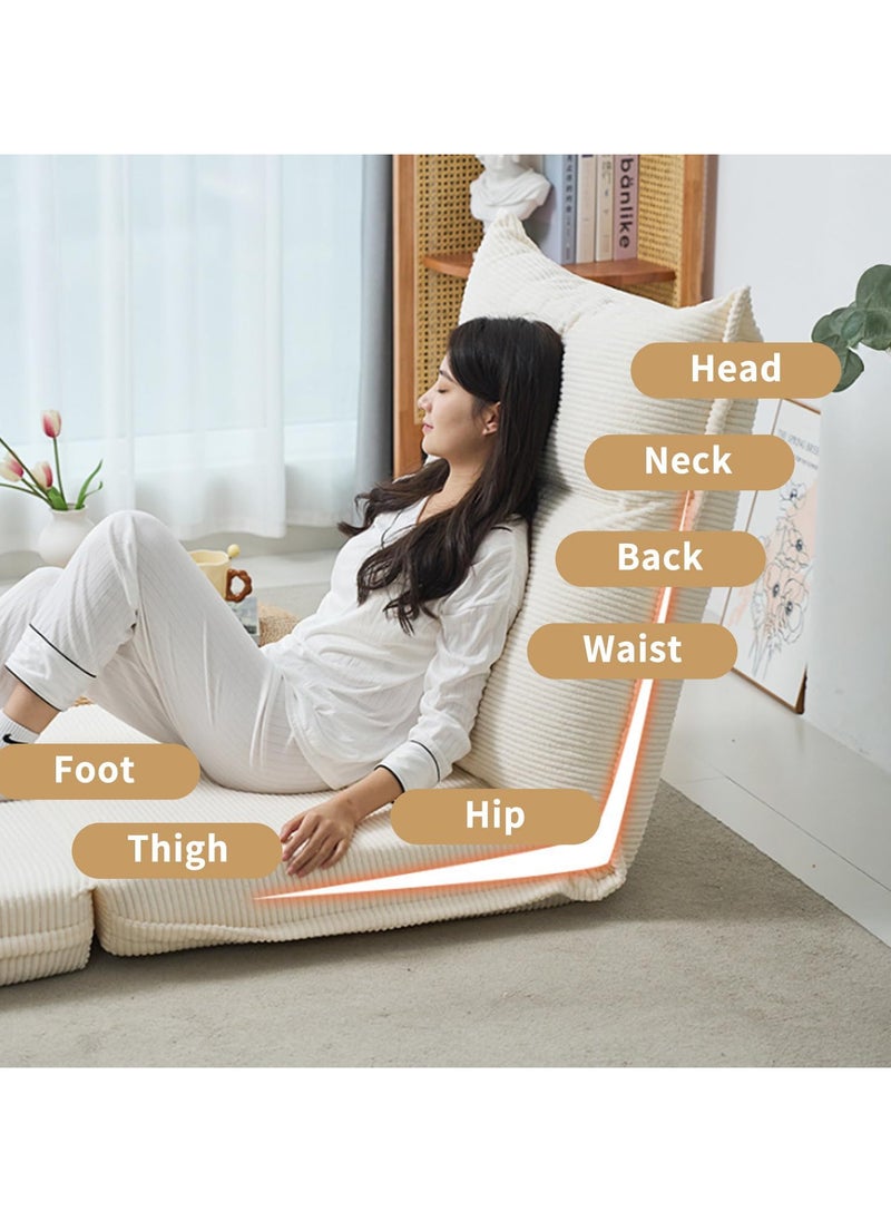 Floor Sofa with Back Support, 5 Reclining Poistion Adjustable Sofa Bed, Folding Lazy Sofa, Floor Lounge Chair, Gaming Recliner Sofa for Sleeping, Gaming, Reading (White)