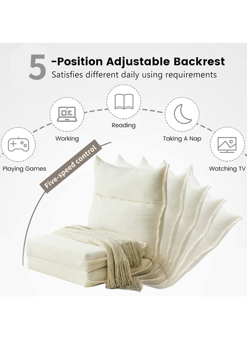Floor Sofa with Back Support, 5 Reclining Poistion Adjustable Sofa Bed, Folding Lazy Sofa, Floor Lounge Chair, Gaming Recliner Sofa for Sleeping, Gaming, Reading (White)