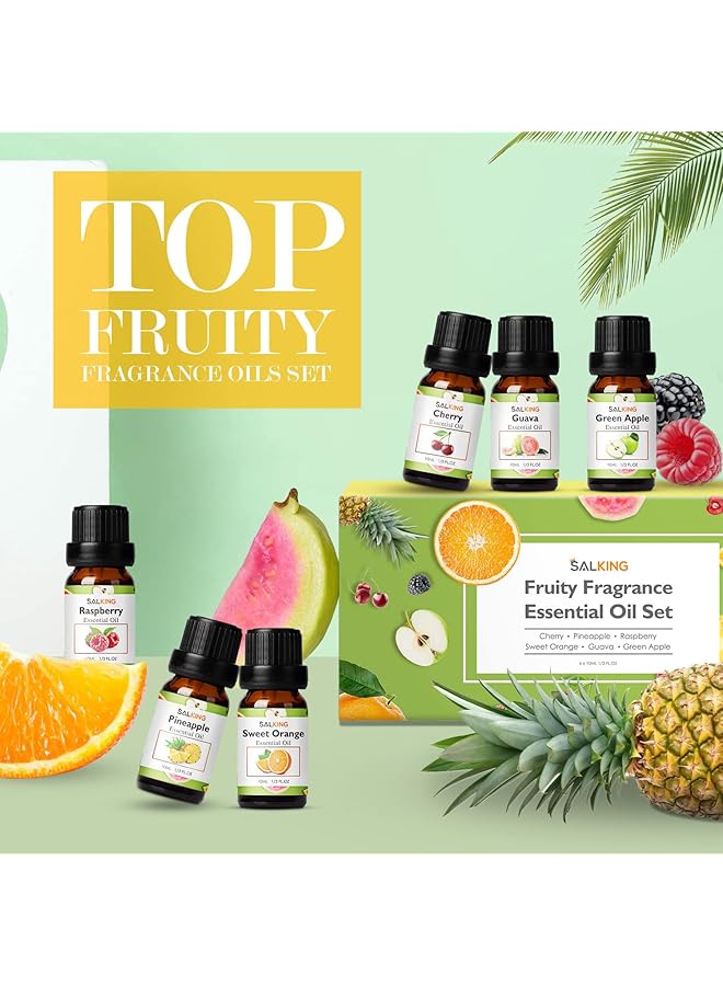 erorex Fruity Essential Oils Set 6 X 10Ml Essential Oil Gift Set Fragrance Scented Oils For Diffuser Candle Making Pineapple Guava Raspberry Green Apple Orange Cherry - Image 2