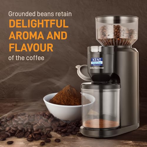 KENT Plastic Coffee Bean Grinder 150 W,Burr Grinding System Maintains Flavour & Aroma,30 Adjustable Grinding Settings,Choice of 2 to 14 Cups of Fresh Grounded Coffee,500 RPM 100% Copper Motor,Black - Image 3