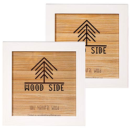 Woodside Rustic Wooden Square Picture Frames 8x8 - Set of 2-100% Natural Solid Eco Wood with Real Glass for Wall Mounting and Tabletop Photo Frame - White - Image 1