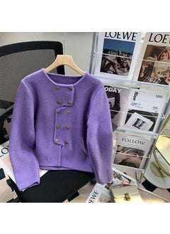 Irregular Design Double Row Buckle Red Wool Coat Women Small Size Loose Knitted Shirt Top Urban Style Long Sleeve Purple [thick version]