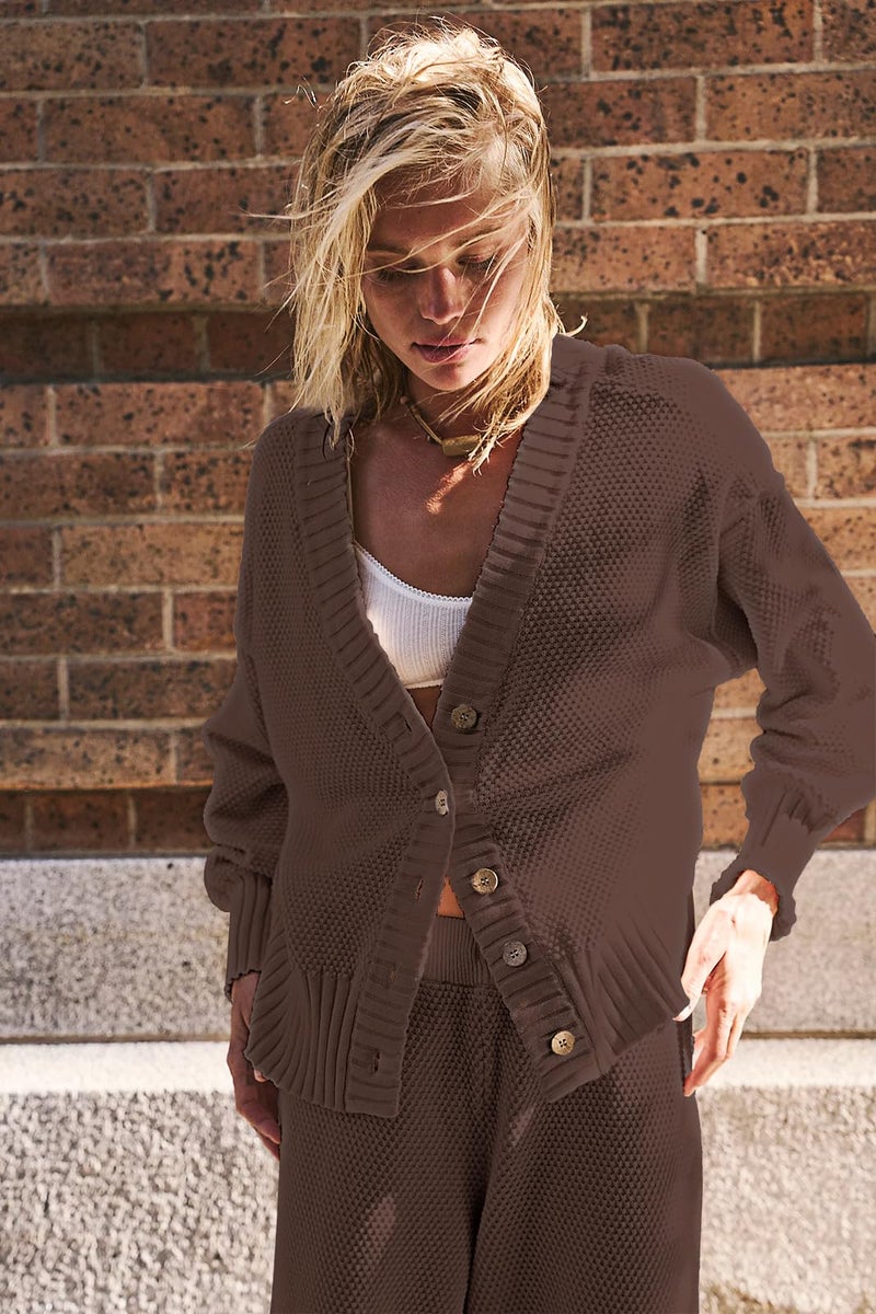 SAUKOLE 2 Piece Outfits for Women Loose Knit Cardigan and Baggy Pants Lounge Sweater Sets Fashion Sweatsuit Matching Set - Image 5