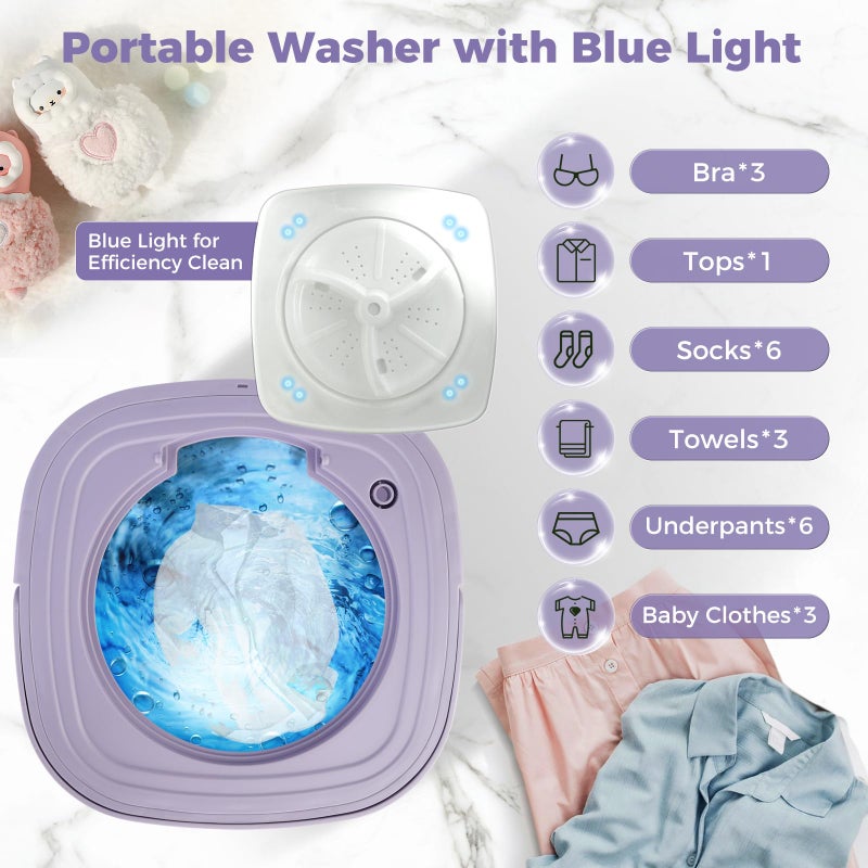 EOAYONY Portable Washing Machine, 8L Mini Washing Machine with 3 Modes Timing Cleaning, Portable Washer with Soft Spin and Draining for Socks, Baby Clothes, Towels and Small Items - Image 2