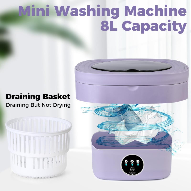 EOAYONY Portable Washing Machine, 8L Mini Washing Machine with 3 Modes Timing Cleaning, Portable Washer with Soft Spin and Draining for Socks, Baby Clothes, Towels and Small Items - Image 4