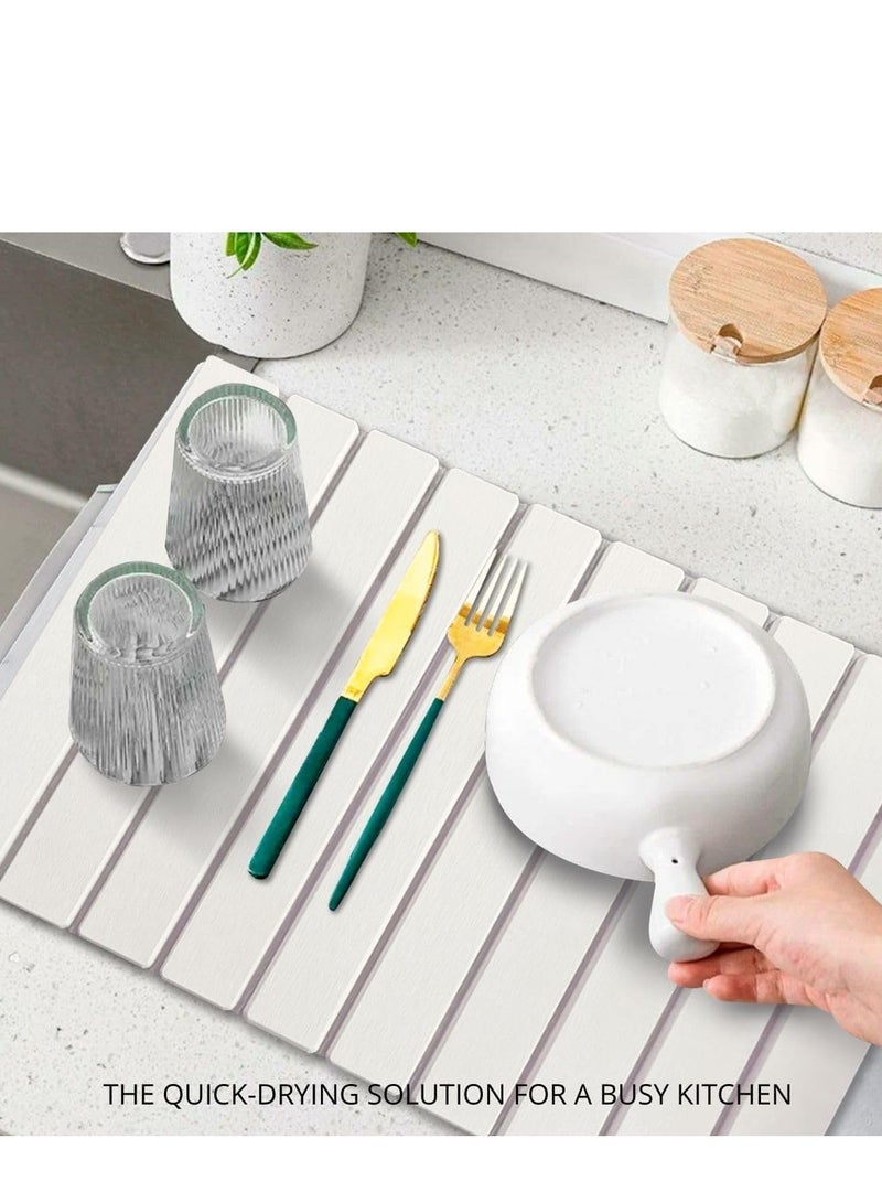 Large Stone Dish Drying Mat for Kitchen Counter, 24"(L)×16"(W) Fast Dry Super Absorbent Collapsible Dish Drying Mats, Eco-Friendly Diatomaceous Earth Mats for Dishes Bottles Cups (White, Large) - Image 5