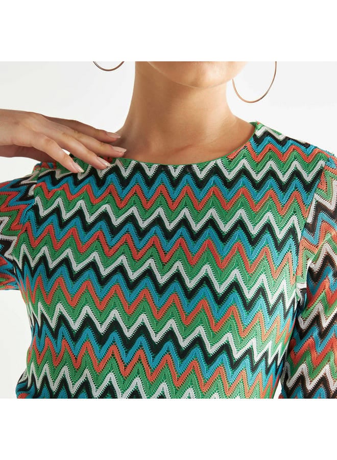Splash FAV All-Over Chevron Textured Bodycon Mini Dress with Long Sleeves - Image 4