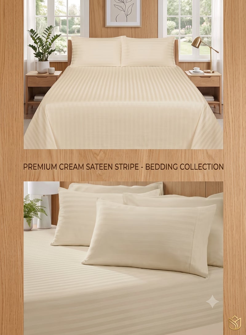 ZEESQUARE 3 PCS Stripe cream Flat Bed Sheet Set – Premium Soft Microfiber Bedding Set with 1 Flat Bed Sheet & 2 Pillow Covers | Hotel Collection Wrinkle Resistant Bedding for Home, Hotel & Guest Room - Image 2