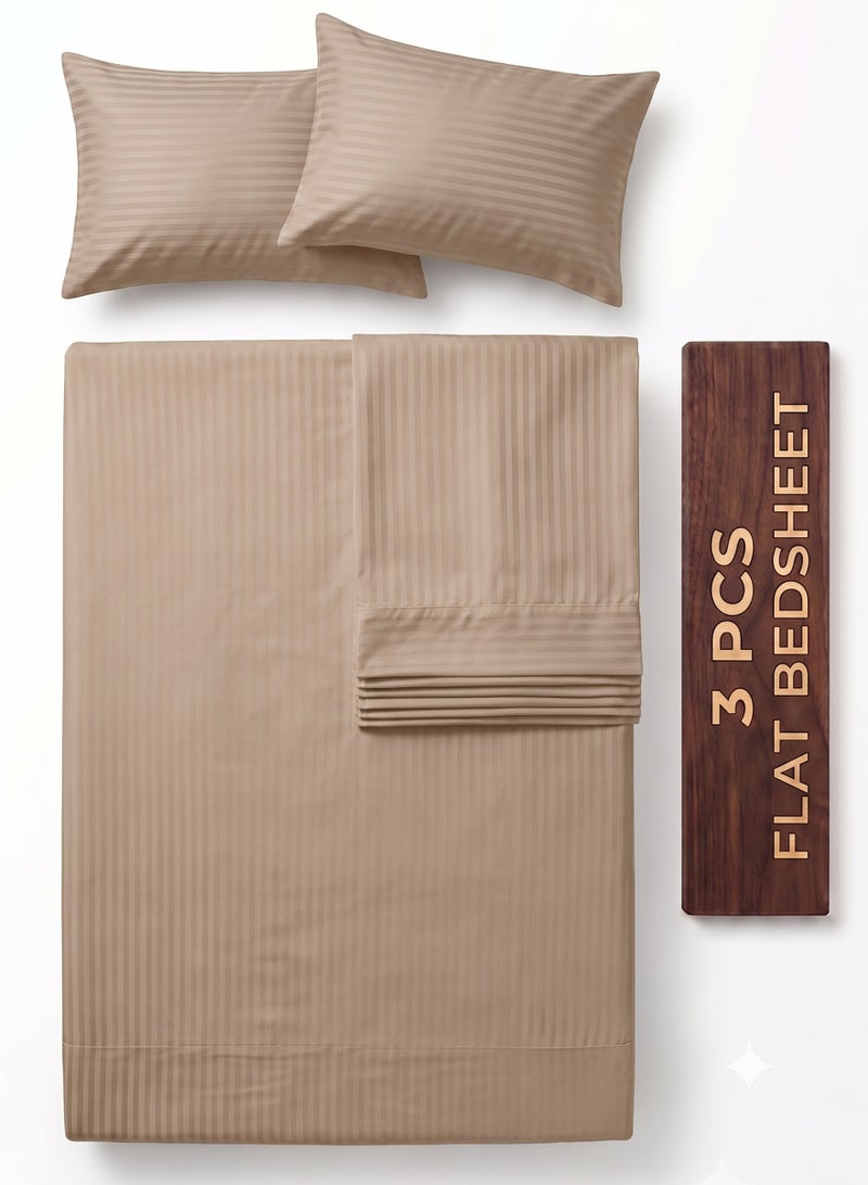 ZEESQUARE 3 PCS Stripe cream Flat Bed Sheet Set – Premium Soft Microfiber Bedding Set with 1 Flat Bed Sheet & 2 Pillow Covers | Hotel Collection Wrinkle Resistant Bedding for Home, Hotel & Guest Room - Image 1