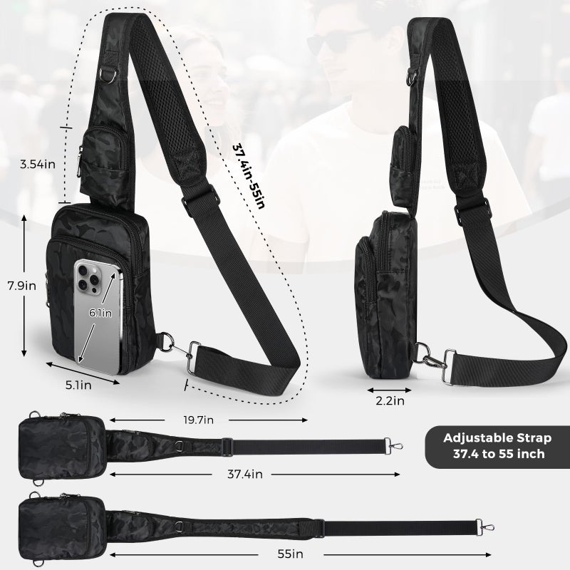 VADOO Sling Bag, Crossbody Bag with Zipper Lock, RFID Blocking & Water Resistant for Men and Women (Camouflage Black) - Image 4