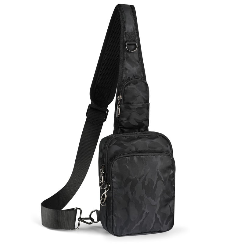 VADOO Sling Bag, Crossbody Bag with Zipper Lock, RFID Blocking & Water Resistant for Men and Women (Camouflage Black) - Image 1