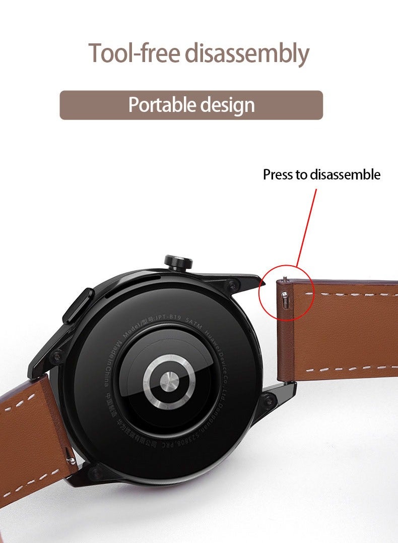 Bracelet Strap for Huawei Watch GT3 Genuine Leather Strap (Black 22mm) - Image 2