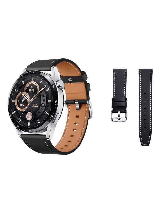 Bracelet Strap for Huawei Watch GT3 Genuine Leather Strap (Black 22mm) - Image 1