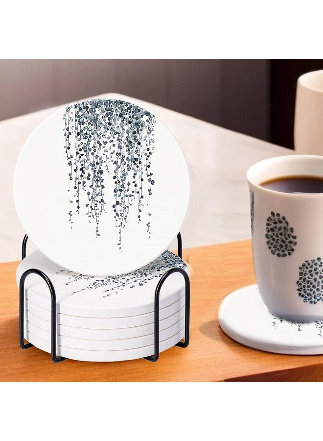 Homestic Homestic 6 Pcs Anti-Skid Tea Coaster with Holder | Water Absorbing Round Tea Cup & Water Glass Cover Top Lid - Black & White  - Image 2
