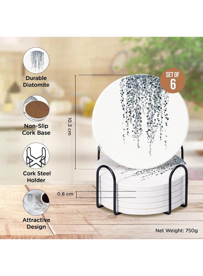 Homestic Homestic 6 Pcs Anti-Skid Tea Coaster with Holder | Water Absorbing Round Tea Cup & Water Glass Cover Top Lid - Black & White  - Image 3